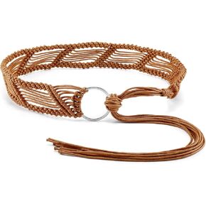 Ayliss Women Woven Waist Belt Cotton Crochet Summer Beach Handwoven Rope Braided Skinny Dress Belt Fashion Bohemian Beads