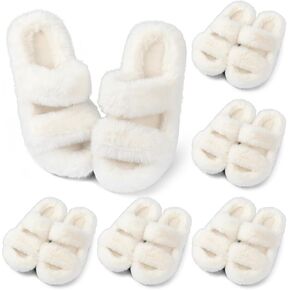 Toulite 6 Pairs Fluffy Open Toe Slippers Fuzzy Plush House Slippers Women Furry Plush Home Shoes for Women Wedding (White) in Saudi Arabia