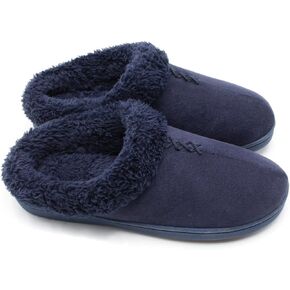 ofoot Womens Winter Warm Faux Suede Fuzzy Clog Slippers Furry Fur House Shoes Memory Foam Indoor Outdoor Non Slip Rubber Hard Soles