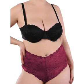 OYOANGLE Women's Plus Size Floral Lace High Waist Mid Rise Thong Panties Underwear