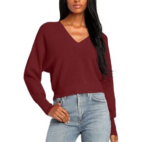 سترة Jumppmile النسائية برقبة على شكل حرف V، سترة قصيرة خفيفة الوزن وأكمام طويلة in Kuwait