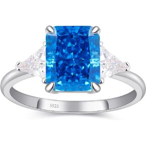 BAGUTTA PAVONE 2.7/4CT Radiant CZ Engagement Rings for Women, Women's Round/Radiant Cut 3-Stone Engagement Promise Ring for Her 925 Sterling Silver with 18K White Gold Plated.