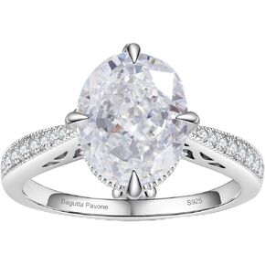 BAGUTTA PAVONE 4/10/12.5CT CZ Radiant Cut Engagement Rings for Women, Women's Rectangle/Pear/Oval Shaped 925 Sterling Silver High Carbon Solitaire Wedding Bands Engagement Promise Rings.