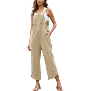 Flygo Women's Casual Cotton Wide Leg Overalls Baggy Rompers Jumpsuit with Pockets