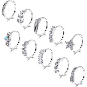 Lusofie 10Pcs Silver Open Nose Hoops 8MM Nose Rings Cartilage Tragus Lip Hoop Rings Body Piercing Jewelry Hoop for Women in Kuwait