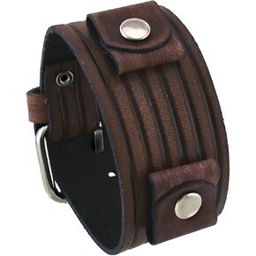 نيمسيس سوار معصم عريض من الجلد البني بنمط اخدود #VEB-B in Kuwait