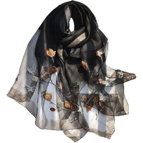 FEOYA Women's Shawl Scarf Wraps Floral Pattern Long Muffler Silk Scarf Autumn Spring Shawl for Women Fashion