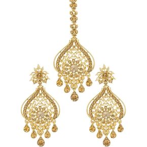 بيندهاني قطعة رأس ذهبية من حجر الراين مانغ تكا وأقراط هندية للنساء in Kuwait