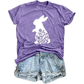 Happy Easter Shirts for Women Easter Bunny T-Shirt Rabbit Graphic Tees Easter Egg Holiday Shirt Tops