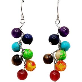 7 Chakra Stone Long Drop Dangle Earrings Colorful Necklace Set Crystal Hook Reiki Healing Beads for Women Girls Yoga Energy Balancing Jewelry in Saudi Arabia