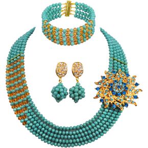 aczuv African Wedding Jewelry Set Nigerian Beads Necklace Bridal Jewelry Sets in Kuwait