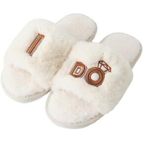 شباشب Vamelia النسائية I Do Slide، أحذية مسطحة لوصيفات العروس، شباشب زفاف زغبية، العروس لتكون، هدايا الزواج لشهر العسل in Kuwait