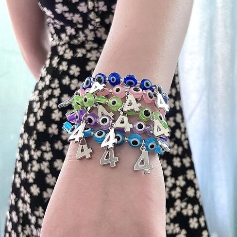 QqzsJewls Evil Eye Bracelet 111 222 333 444 555 666 777 888 999 Angel Number Charm Bracelet Ojo Beaded Protection Bracelet for Women Girls in Kuwait