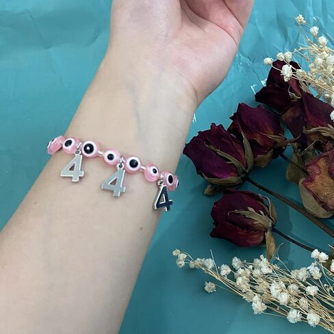 QqzsJewls Evil Eye Bracelet 111 222 333 444 555 666 777 888 999 Angel Number Charm Bracelet Ojo Beaded Protection Bracelet for Women Girls in Kuwait