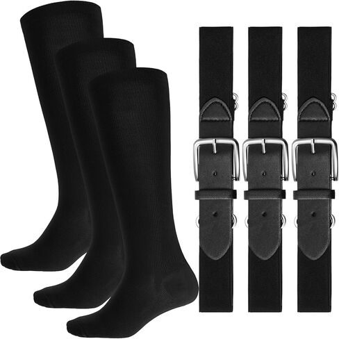 3 Pairs of Baseball Socks & 3 Belts Combo Youth & Adult Baseball/Softball Belt & Socks Combo Set in Saudi Arabia