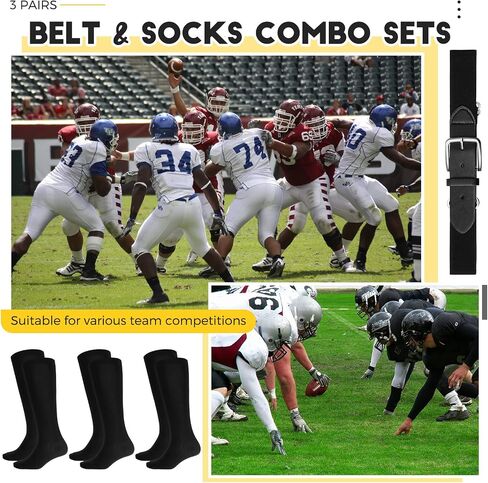 3 Pairs of Baseball Socks & 3 Belts Combo Youth & Adult Baseball/Softball Belt & Socks Combo Set in Saudi Arabia
