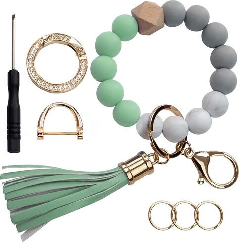 Meroqeel Silicone Beads Key Ring Keychain Bracelet Wristlet for Women, Cute Bead Car Keys Holder Chain Bangle Beaded Keyring in Kuwait