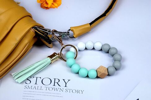Meroqeel Silicone Beads Key Ring Keychain Bracelet Wristlet for Women, Cute Bead Car Keys Holder Chain Bangle Beaded Keyring in Kuwait