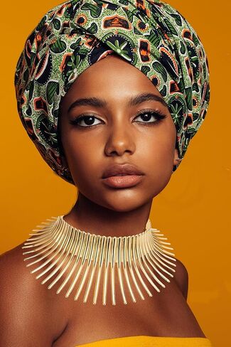 SONNYX 8 قطع الأفريقية طوق المختنق قلادة أقراط الذهب الإسورة مجموعة للنساء الذهب بيان شكل الأسنان القبلية الأفريقية الوطنية الأزياء والمجوهرات اكسسوارات لموضوع حزب الهالوين in Kuwait