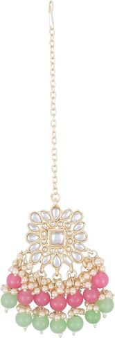 Nukh Ethnic Wear Kundan Studded Indian Necklace Set, Wedding Festive Wear Kundan Jewelry Set, Bollywood Style Fashion Jewelry Set for Women, Girl in Saudi Arabia