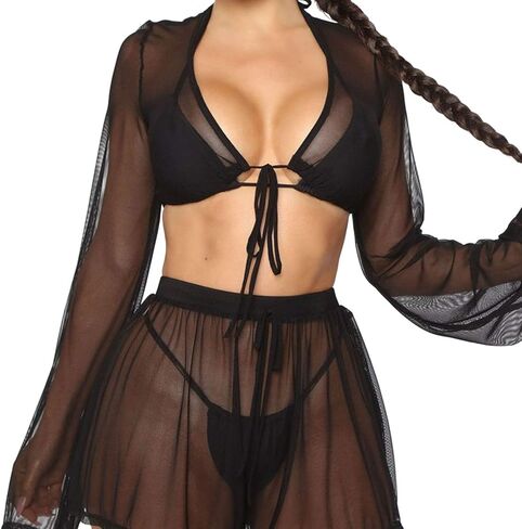 المرأة 2 قطعة شبكة شير طويلة الأكمام المحاصيل القمم + شورت السباحة التستر ملابس السباحة الشاطئ ثوب السباحة in Kuwait