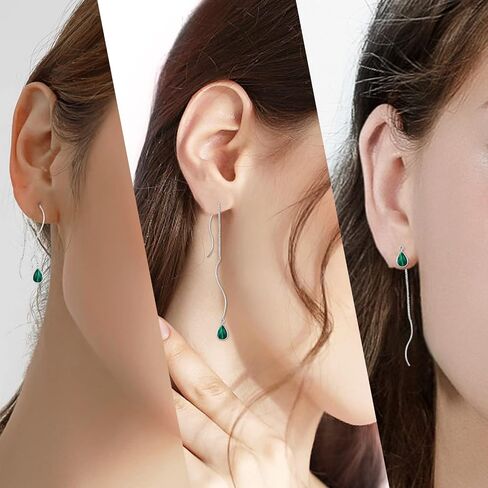 Moonstone/Turquoise Threader Earrings 925 Sterling Silver Moonstone/Turquoise Teardrop Dangle Earrings for Women Girls in Saudi Arabia