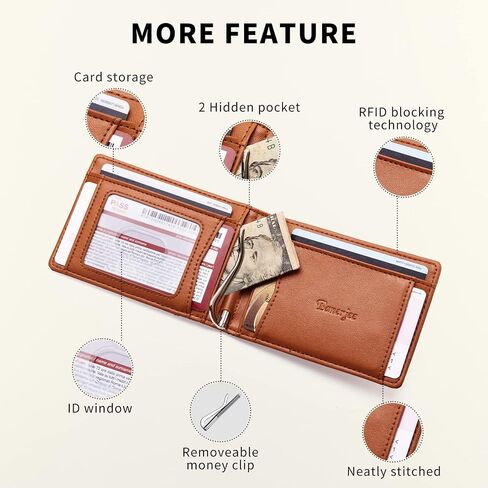 محفظة بانيرجي رفيعة بمشبك نقود للرجال مع جيب أمامي، خاصية حجب RFID، هدية حامل بطاقة الائتمان للرجال - 10 فتحات بني in Saudi Arabia