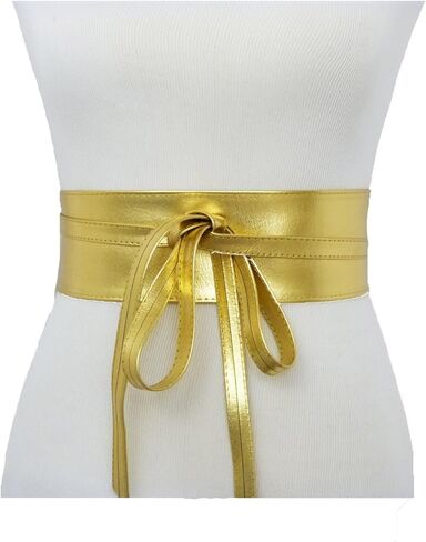 Fashion 21 حزام خصر نسائي من الدانتيل العريض، مصنوع من الجلد الصناعي، حزام خصر Obi (نمطان) in Kuwait