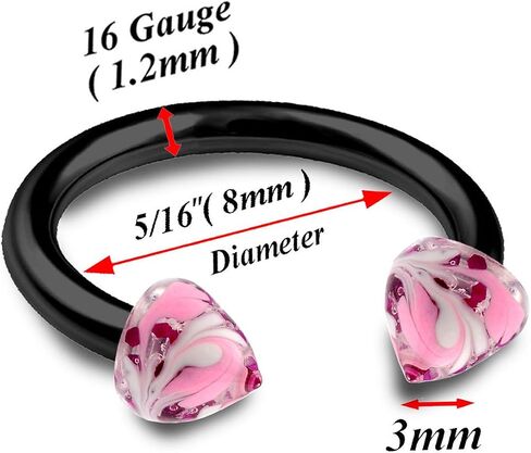 bodyjewellery 2pcs 16g Horseshoe Ring Septum Catilage Hoop Nose Lip Tragus Forward Helix Black Anodized Hand Painted 03 Spike - Pick Size in Saudi Arabia