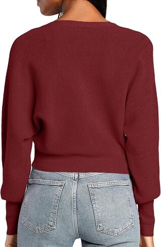 سترة Jumppmile النسائية برقبة على شكل حرف V، سترة قصيرة خفيفة الوزن وأكمام طويلة in Kuwait