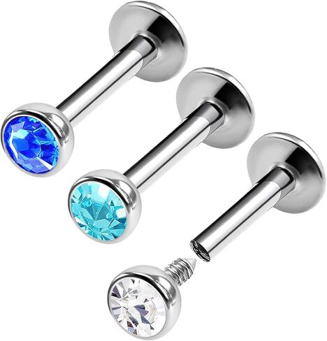 BanaVega 3 قطعة من الفولاذ الجراحي داخليًا مترابطة Labret 16 جرام 1/4 6 مللي متر 3 مللي متر أقراط اللولب الكريستالي الزنمة ثقب المجوهرات رؤية المزيد من الألوان in Kuwait
