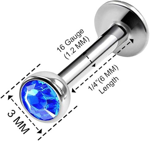 BanaVega 3 قطعة من الفولاذ الجراحي داخليًا مترابطة Labret 16 جرام 1/4 6 مللي متر 3 مللي متر أقراط اللولب الكريستالي الزنمة ثقب المجوهرات رؤية المزيد من الألوان in Kuwait