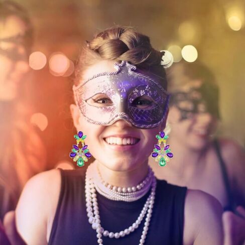 Mardi Gras Earrings for Women Girls Mask Letter MARDI GRAS Crown Carnival Fat Tuesday Dangle Earrings Carnival Parade Party Jewelry Gifts in Kuwait