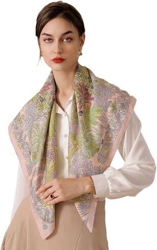 XANZILZ وشاح حريري للسيدات موضة مطبوعة حجاب كبير الحجم من الساتان 35.4x35.4 أوشحة للرقبة للهدايا المعبأة in Kuwait