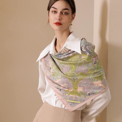 XANZILZ وشاح حريري للسيدات موضة مطبوعة حجاب كبير الحجم من الساتان 35.4x35.4 أوشحة للرقبة للهدايا المعبأة in Kuwait