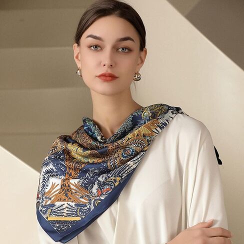 XANZILZ وشاح حريري للسيدات موضة مطبوعة حجاب كبير الحجم من الساتان 35.4x35.4 أوشحة للرقبة للهدايا المعبأة in Kuwait