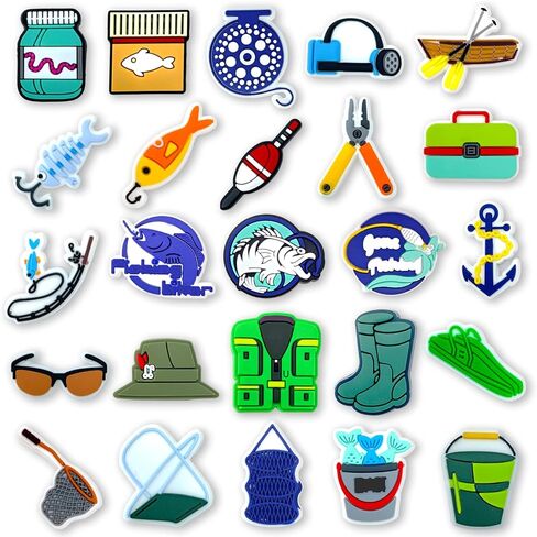 25 قطعة من قطع زينة الصيد تناسب صنادل كلوج لتزيين الأحذية، إكسسوارات Go Fishing الساحرة للبالغين الرجال هدايا الحفلات، معدن، بدون أحجار كريمة, معدن, بدون أحجار كريمة in Kuwait
