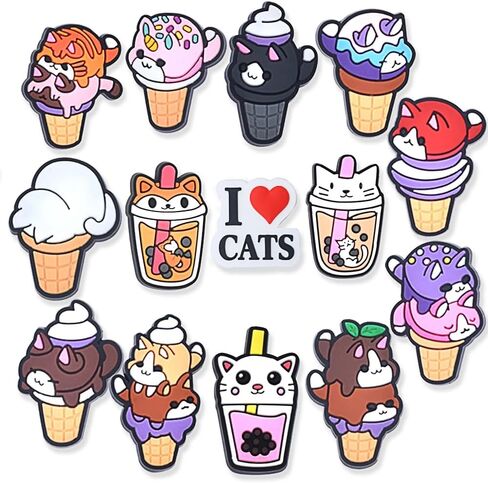14 pcs Cat Shoe Charms Cute Animal Shoe Decoration Charms PVC Shoe Charm for Shoes Bracelets Wristbands Party Favors Gifts in Saudi Arabia