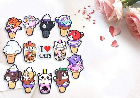 14 pcs Cat Shoe Charms Cute Animal Shoe Decoration Charms PVC Shoe Charm for Shoes Bracelets Wristbands Party Favors Gifts in Saudi Arabia
