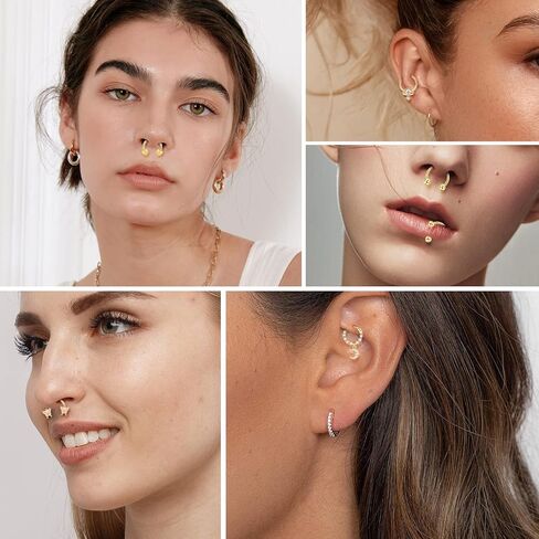 Dochais 8 قطع خواتم الحاجز 16 جرام مجوهرات الحاجز الفولاذ المقاوم للصدأ الحاجز الأنف خواتم فراشة تشيكوسلوفاكيا القلب الحاجز الدائري استرخى Daith اللولب الغضروف ثقب الأنف الثقب المجوهرات in Kuwait