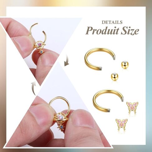 Dochais 8 قطع خواتم الحاجز 16 جرام مجوهرات الحاجز الفولاذ المقاوم للصدأ الحاجز الأنف خواتم فراشة تشيكوسلوفاكيا القلب الحاجز الدائري استرخى Daith اللولب الغضروف ثقب الأنف الثقب المجوهرات in Kuwait