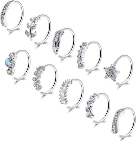 Lusofie 10Pcs Silver Open Nose Hoops 8MM Nose Rings Cartilage Tragus Lip Hoop Rings Body Piercing Jewelry Hoop for Women in Kuwait