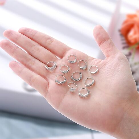 Lusofie 10Pcs Silver Open Nose Hoops 8MM Nose Rings Cartilage Tragus Lip Hoop Rings Body Piercing Jewelry Hoop for Women in Kuwait