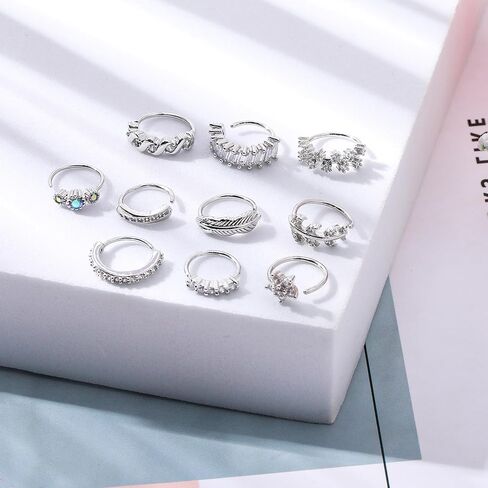 Lusofie 10Pcs Silver Open Nose Hoops 8MM Nose Rings Cartilage Tragus Lip Hoop Rings Body Piercing Jewelry Hoop for Women in Kuwait