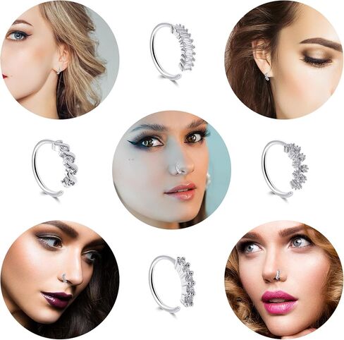 Lusofie 10Pcs Silver Open Nose Hoops 8MM Nose Rings Cartilage Tragus Lip Hoop Rings Body Piercing Jewelry Hoop for Women in Kuwait