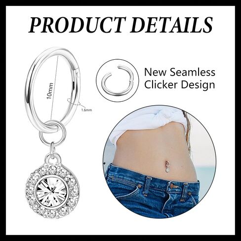FIBO STEEL 14G Dngle Belly Button Rings 316L Surgical Steel Belly Hoop Ring Clear CZ Heart Butterfly Evil Eye Navel Rings Clicker Segment Belly Piercing Jewelry in Saudi Arabia