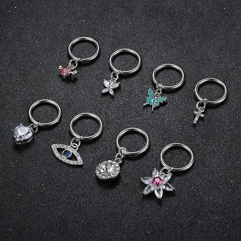 FIBO STEEL 14G Dngle Belly Button Rings 316L Surgical Steel Belly Hoop Ring Clear CZ Heart Butterfly Evil Eye Navel Rings Clicker Segment Belly Piercing Jewelry in Saudi Arabia