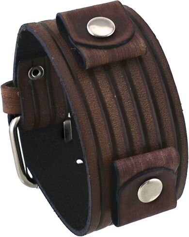 نيمسيس سوار معصم عريض من الجلد البني بنمط اخدود #VEB-B in Kuwait