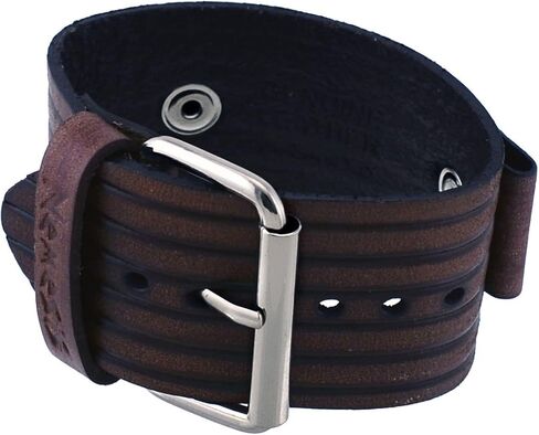 نيمسيس سوار معصم عريض من الجلد البني بنمط اخدود #VEB-B in Kuwait