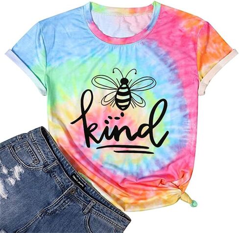 كن لطيفًا تي شيرت نسائي بأكمام قصيرة تي شيرت لطيف على شكل نحلة جرافيك قمصان مضحكة ملهمة كاجوال تي شيرت علوي in Kuwait